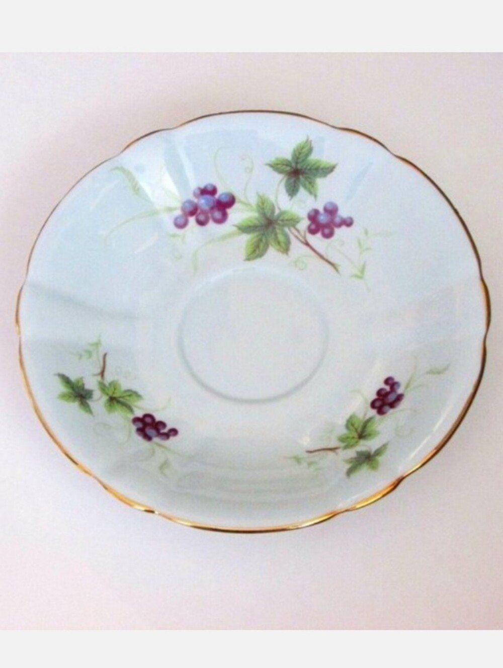 Windsor Bone China Saucer Pale Blue Grape Leaf Pattern Gold Rim Vintage England